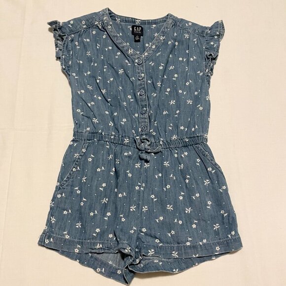Gap Denim Toddler Floral Romper Girls Size 5 Years - Picture 1 of 16